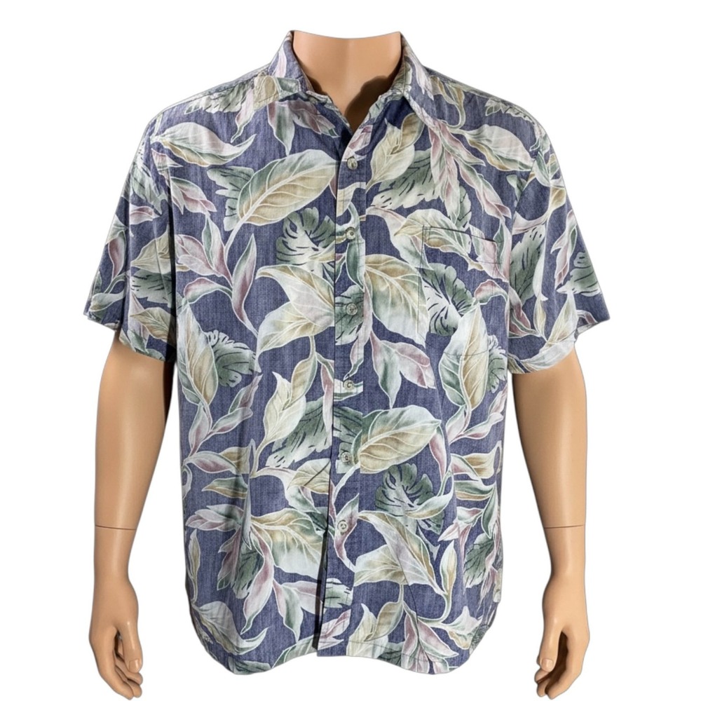 Cooke Street Hawaiian Aloha Shirt Large Reverse Print Floral Abstract Blue Pink